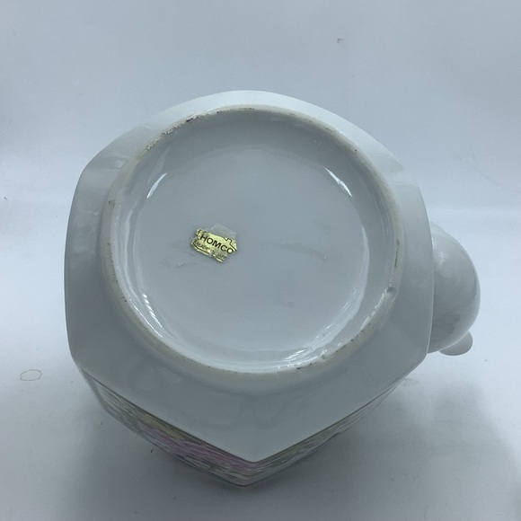 Homco Japan Asian Floral Six Sided Ceramic  Tea Pot with Metal Handle - Picture 8 of 9